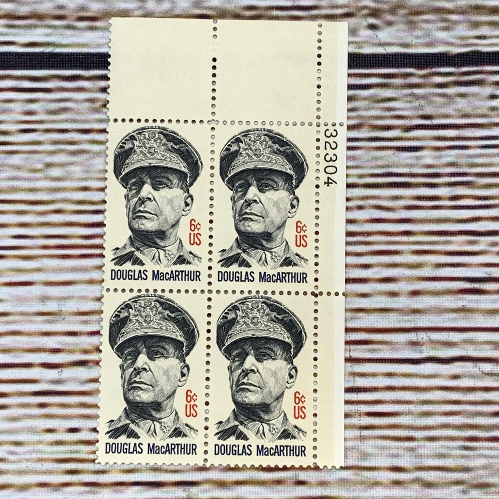 Douglas MacArthur 6c US Postage Stamp Block of 4 Unused Collectible